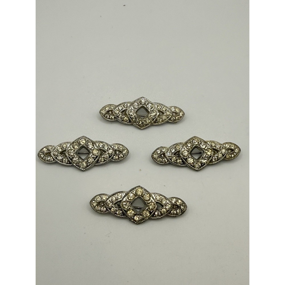 Vintage Bar Brooch Lot of Four Goody Pat Pending Clear Rhinestone READ